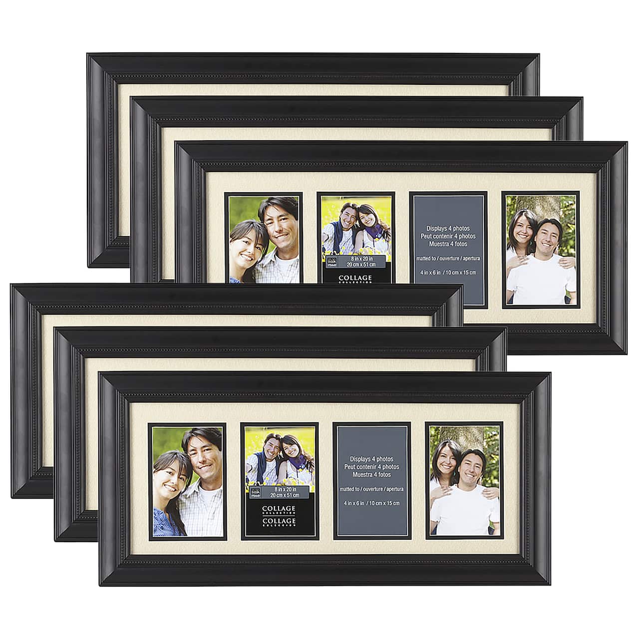 6 Pack: 4 Opening Black Laroche 4" x 6" Collage Frame with Mat by Studio Décor®